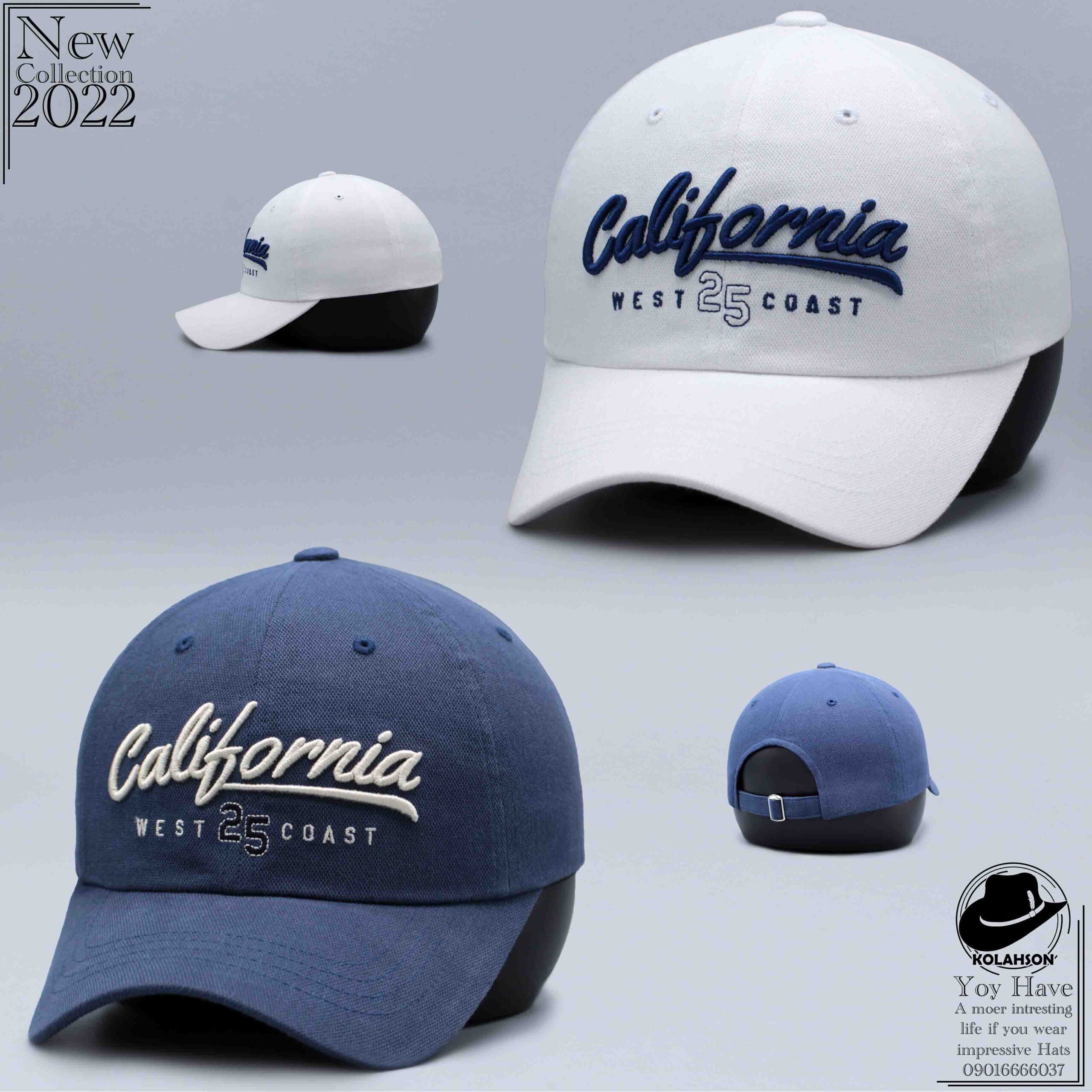 کلاه بزرگسال اسپرت بیسبالی کتان طرح California رنگ های سفید دوخت سرمه ای و سرمه ای دوخت سفید کد KBEBKTCRHSDSVSDS001 scaled