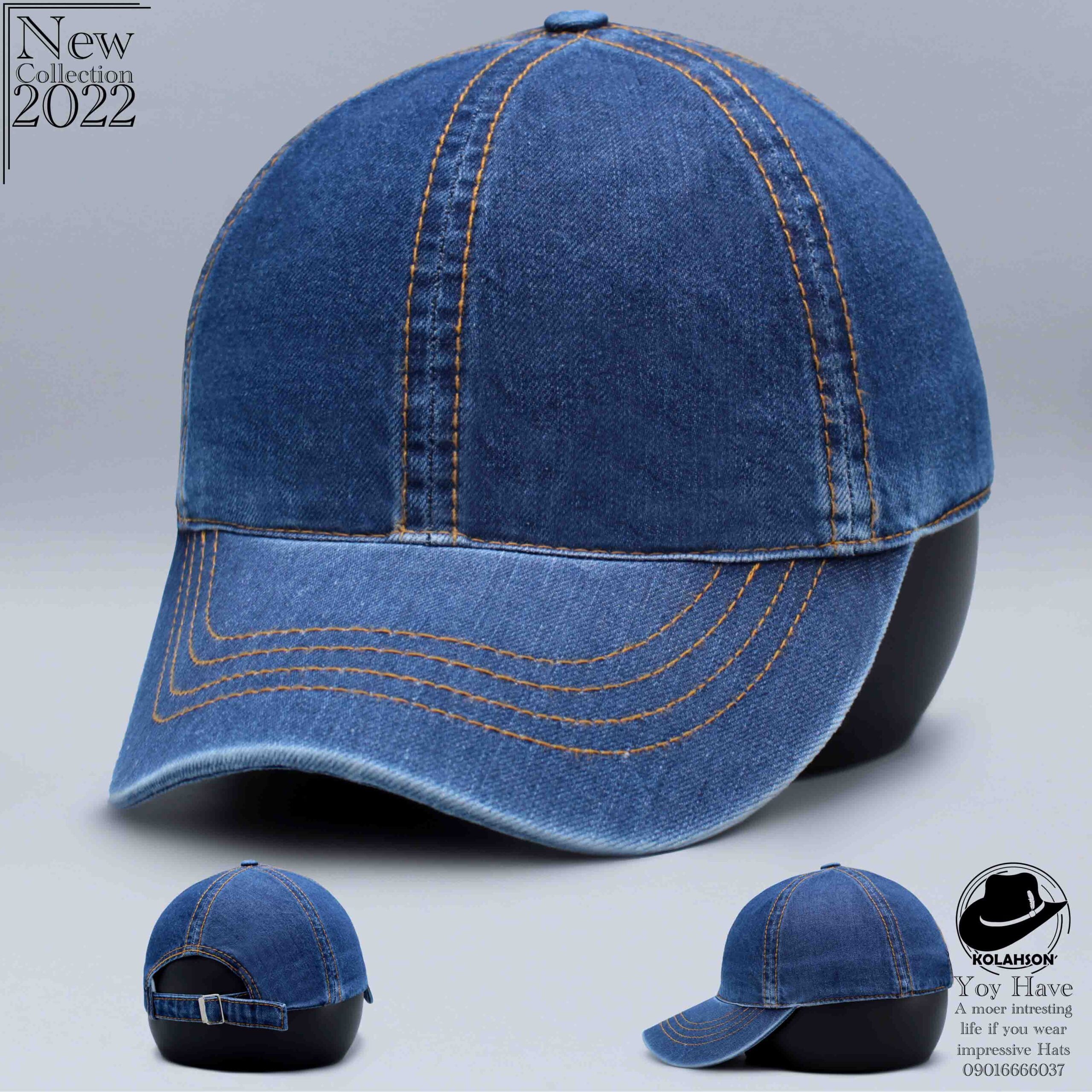 کلاه بزرگسال اسپرت بیسبالی جین با دوخت خردلی طرح ساده رنگ آبی تیره کد KBRBJBDKHTSRAT001 scaled