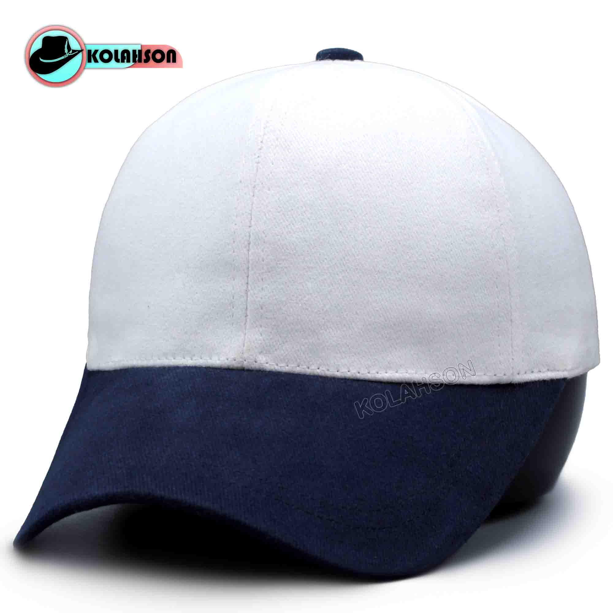 کلاه بزرگسال اسپرت بیسبالی طرح ساده دورنگ سفید با نقاب سرمه ای با پارچه کتان پنبه کد KBEBTSDRSBNSBPKP001