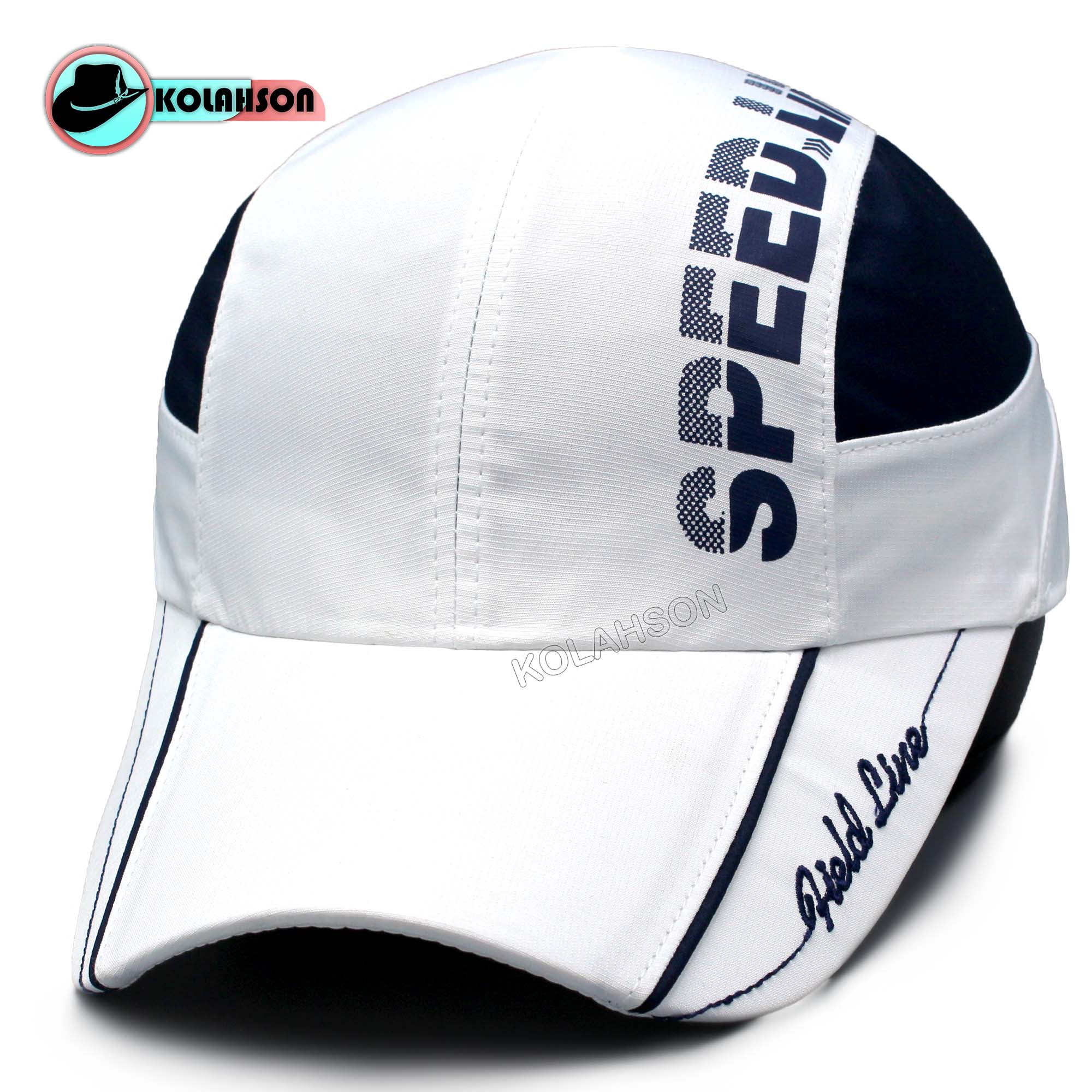 کلاه بزرگسال اسپرت بیسبالی ورزشی شمعی طرح Speed تک رنگ سفید با رگه های سرمه ای کد KBEBVSHTSTRSBRHS001