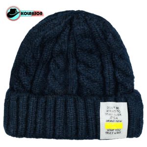 کلاه بزرگسال زمستانه بافت با طرح بافت زنجیری لیبل دار با 14 رنگ متفاوت کد KBZBBTBZLDB14RM003