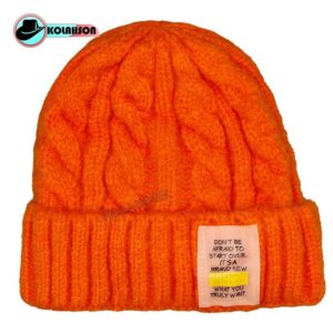کلاه بزرگسال زمستانه بافت با طرح بافت زنجیری لیبل دار با 14 رنگ متفاوت کد KBZBBTBZLDB14RM013