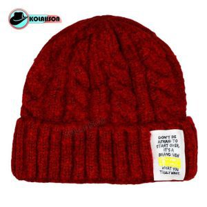 کلاه بزرگسال زمستانه بافت با طرح بافت زنجیری لیبل دار با 14 رنگ متفاوت کد KBZBBTBZLDB14RM014