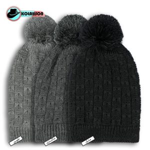 کلاه بزرگسال زمستانه بافت بلند منگوله دار داخل خز طرح شیطونی با رنگ های مشکی ، طوسی ، خاکستری کد KBZBBMDDKHTSHBRHMTKH001